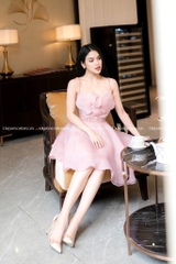 Đầm tơ 2 dây hoa ngực đính đá - (Freesize dưới 54kg)