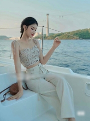 Set áo 2 dây ren quần suông dài