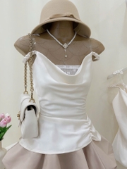Set áo 2 dây chân váy bí nude tiểu thư