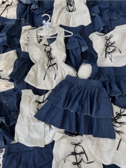 Set áo cổ yếm đan nơ x chân váy jean