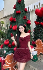 Đầm ren ôm body trễ vai - Đỏ