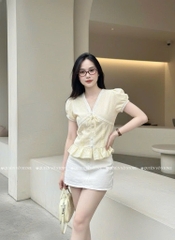 Áo sơ mi babydoll viền ren sọc - Vàng 1445