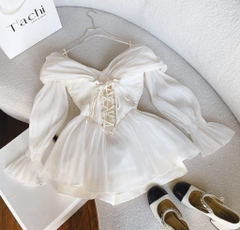Set áo voan nude 2 dây trễ vai tay loe