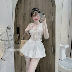 Set áo ren cúp cột dây x chân váy