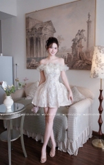 Đầm trễ vai ren hoa nổi
