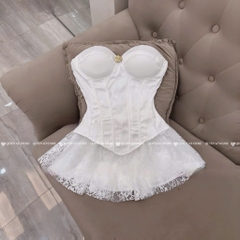 Set quây lụa chân váy ren - Đen