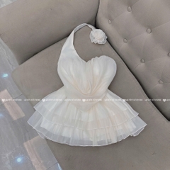 Set tơ hoa choàng cổ - Trắng
