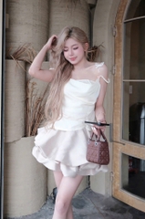 Set áo 2 dây chân váy bí nude tiểu thư