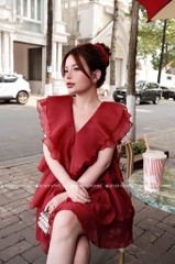 Đầm babydoll đỏ bèo tầng