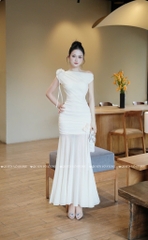 Đầm ôm body trễ vai - Kem