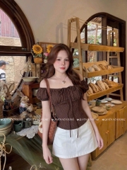 Áo thun cổ u chun chấm bi