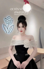 Đầm tafta trễ vai hoa hồng - Đen