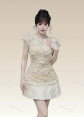 Set áo ren chân váy dập li