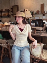 Áo thun cổ đỗ dây trong