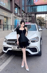 Đầm tafta tầng voan lai - Đen
