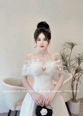Đầm tafta trễ vai lưới bướm