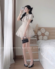 Đầm ren nơ cổ tiểu thư