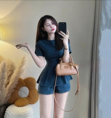 Set jean áo peplum quần short