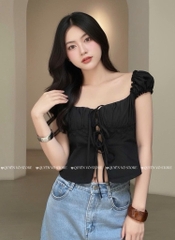 Áo ôm croptop xẻ - ĐEN
