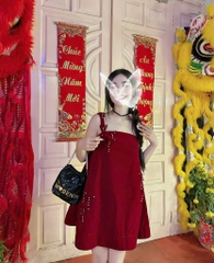 Đầm Babydoll nhung 2 dây đính ngọc