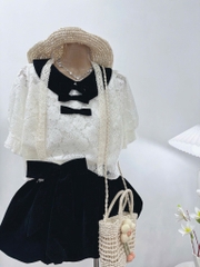 Set áo ren nude cổ sen chân váy bí