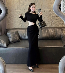 Đầm ôm body tay dài cut eo