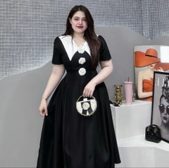 BIGSIZE 55-65kg - Đầm cổ V đính hoa trà dáng dài