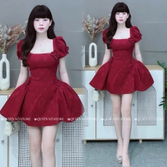 Đầm cổ vuông hoa vai eo