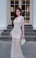 Đầm ôm body lưới kem dáng dài