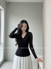 Áo ren ôm body đắp chéo - Đen 1506