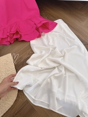 Set áo hồng peplum x chân váy midi  - Freesize