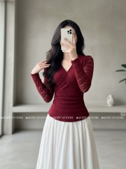Áo ren ôm body đắp chéo - Đỏ 1506