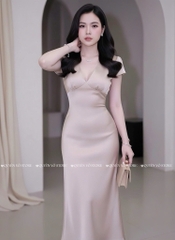 Đầm lụa cổ V - NÂU TÂY