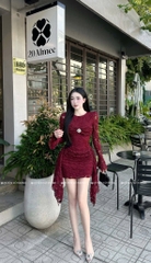 Đầm ren ôm body tay dài - Đỏ