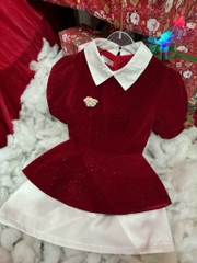 Set áo nhung đỏ kim tuyến peplum chân váy trắng