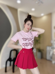 Set áo thun hồng chân váy xếp li - S