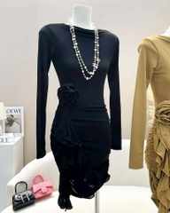 Đầm ôm body thun ánh kim - Nâu