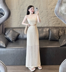 Set crop nude ren len móc chân váy midi