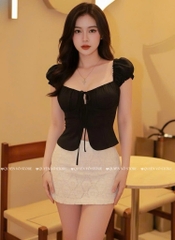 Áo ôm croptop xẻ trơn - ĐEN