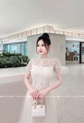 Đầm ren nơ thân voan - Be