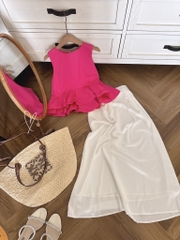 Set áo hồng peplum x chân váy midi  - Freesize