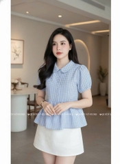 Áo sơ mi babydoll caro xanh dương
