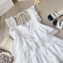 Set áo Babydoll tay tiên bèo chân váy viền ren