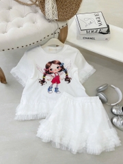 Đầm suông lai voan cô gái - trắng