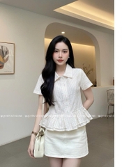 Áo sơ mi babydoll sọc kem