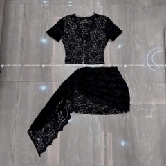 Set ren chân váy vạt - Đen