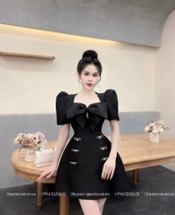 Đầm tafta nơ ngực kèm nơ đá