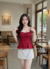 Áo ôm babydoll nút bọc - TRƠN ĐỎ