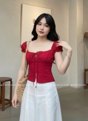 Áo ôm croptop xẻ trơn - ĐỎ