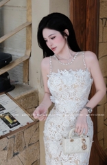 Đầm ôm body ren đính đá - Trắng